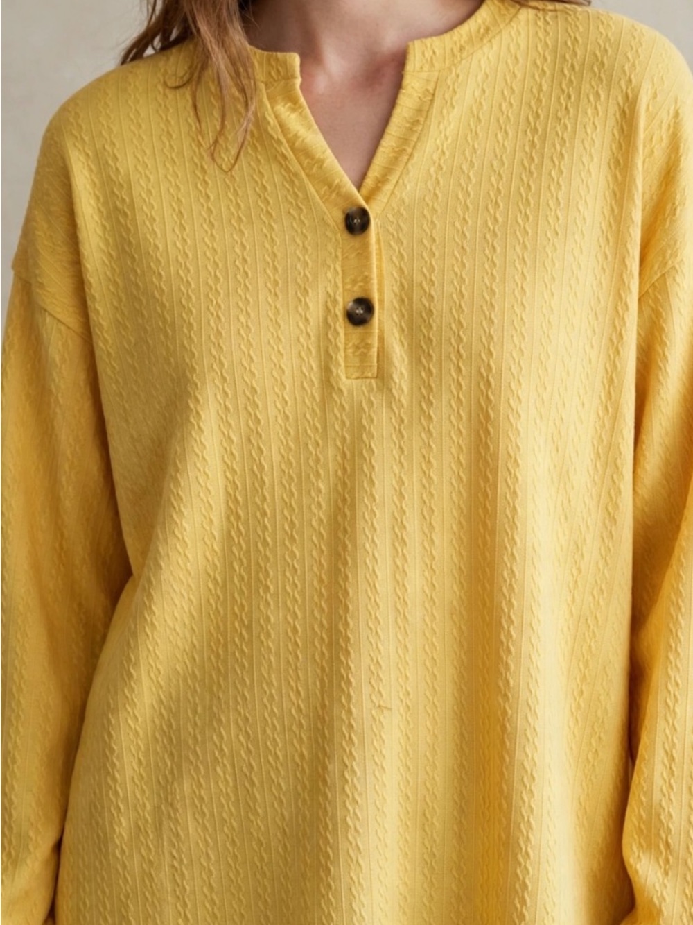 Yellow Textured Henley Sweater